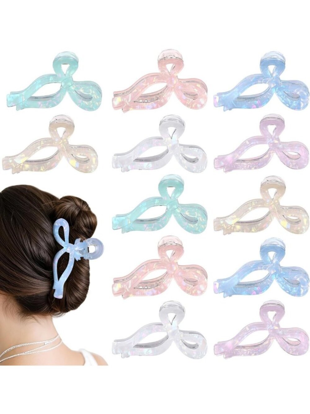 12 Pcs Bow Hair Claw Clips for Women & Girls - Stylish 4.4" Hair Accessories